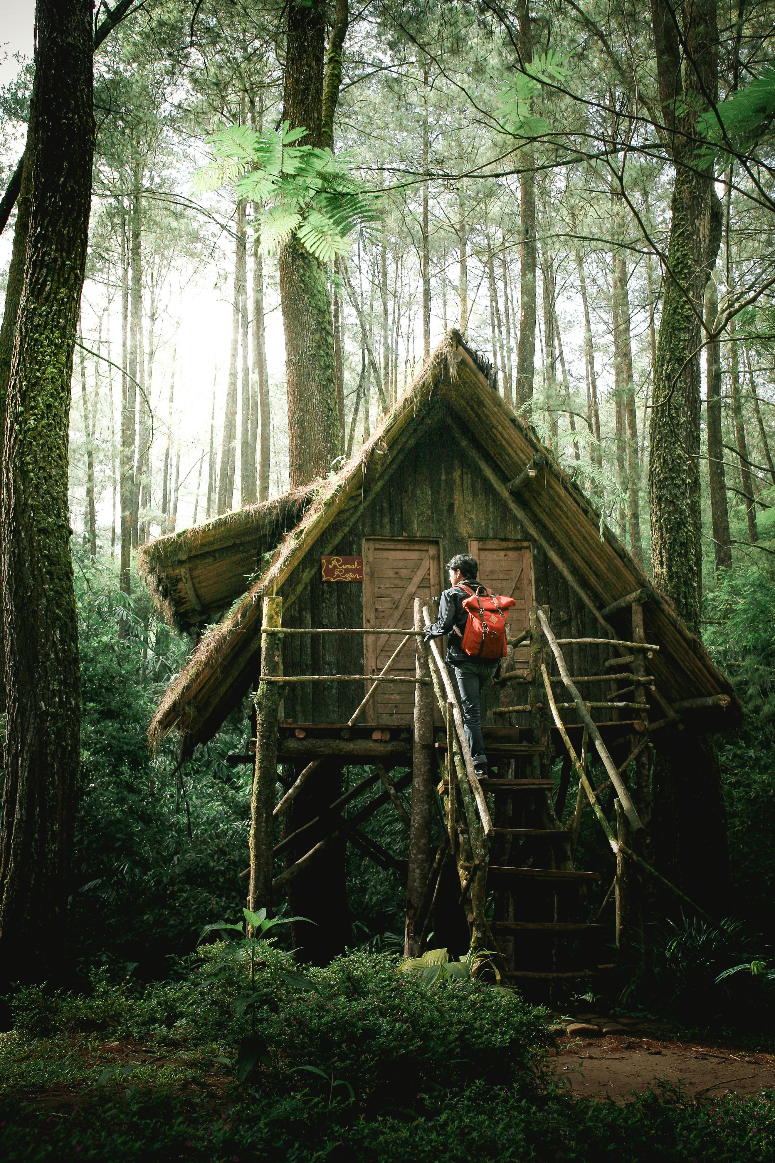 person going to the nipa hut house